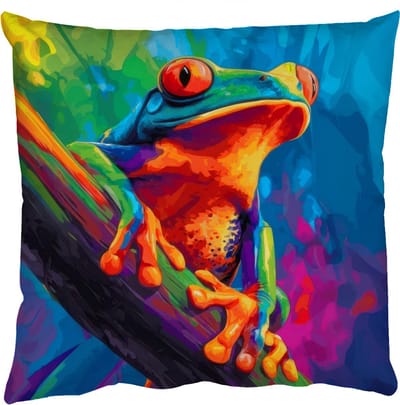 Sierkussens - Kussentjes Woonkamer - 50x50 cm - Kikker - Felgekleurd - Tak - Regenboog