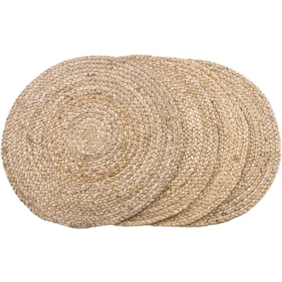 Jute Placemat- Set van 4- Ø38 cm- Natuurlijk Gevlochten- Ronde Placemat- Bohemian Tafelstyling- House Nordic