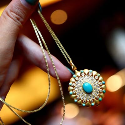 Tibetaanse Turquoise Gau Gebedsdoos Hanger Ketting