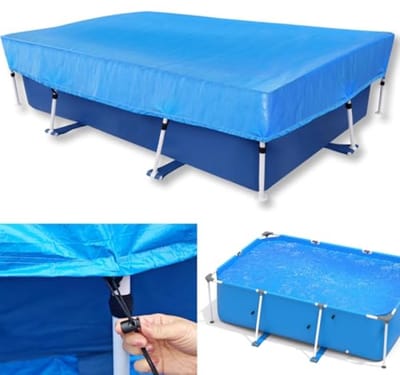 Blue Zwembadhoes 220 x 150 cm - Rechthoekig Zwembadafdekzeil - Zomer en Winter - UV-bestendig - Met Trekkoord en Klittenbandriemen