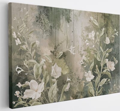Saammp Canvas Schilderij - Witte planten - Abstract - 30x20 - Foto op canvas - Wanddecoratie - Muurdecoratie Woonkamer - Slaapkamer decoratie - Canvas Print