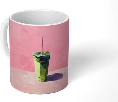 Mok - Koffiemok - Beker - Rietje - Minimalistisch - Groen - Mokken - 350 ML - Beker - Koffiemokken - Theemok