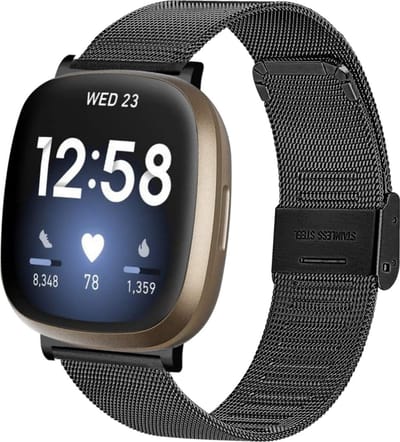 By Qubix - Compatible Fitbit bandje - geschikt voor Fitbit Versa 3/4 & Sense 1/2 - Milanese bandje met klemsluiting - Zwart Smartwatchbandje bandje Armband Polsband Strap Band Watchband