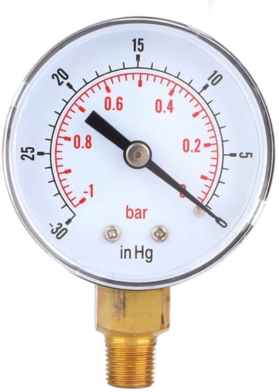 Cosensi- Onderdruk Manometer 10Bar - 300InHg - 50Mm - 1/8 BSPT Onder-aansluiting - Messing Componenten - Transparante Hoes - Vacuümmeter