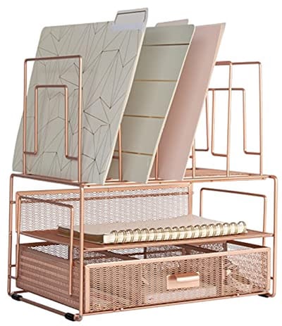 Rose Gold Bureauorganisatie: Alles-in-één Desktop Rack File Organizer met Lade