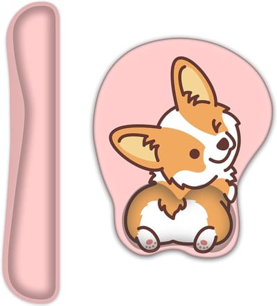3D muismat met gelkussen en palmsteun - roze Corgi - ergonomische toetsenbord handsteun