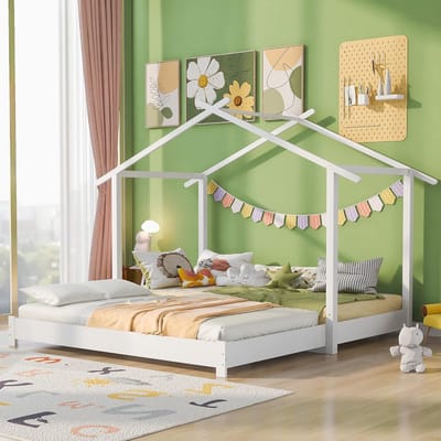 Kinderbed Huisje - Houten Bed - Veilig Slapen - Uittrekbaar Ontwerp - 90x190 cm - Wit