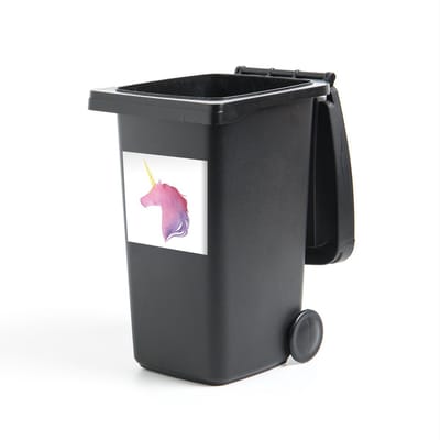 Container sticker Kinderillustratie Unicorn - Kinderillustratie eenhoorn in het paars Klikosticker - 40x40 cm - kliko sticker - weerbestendige containersticker