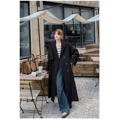 Bruine Lange Trenchcoat Dames Nieuwe Lente en Herfst Casual Britse Stijl Jas XL gray