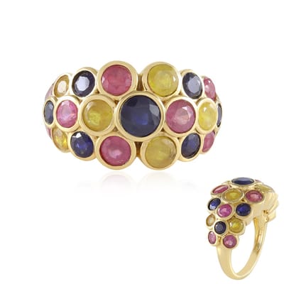Cavill - Zilveren ring verguld met 5,013 ct Madagaskar blauwe, roze en gele saffieren - ronde slijpvorm - elegante brede ovale de Melo Essence ring