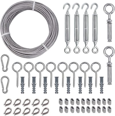 Dailygoods- Draadkabelset 30M - Roestvrij Stalen Kabel - Spanslot - Oogschroef - Karabijnhaak - PVC-omhuld - Tuinaccessoire - Staalkabel