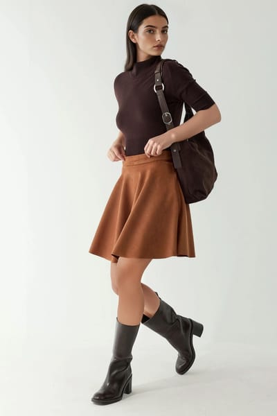 Hoge Taille Faux Suède Minirok met Ritsluiting