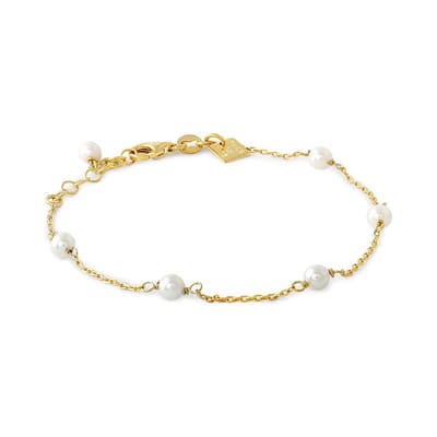 Twice As Nice Armband in 18kt verguld zilver, 6 parels 17cm+3cm