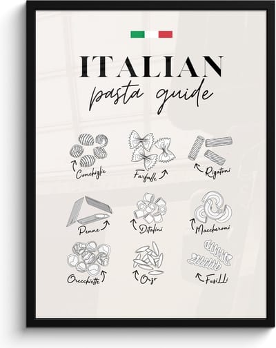 Fotolijst inclusief poster - Posterlijst 60x80 cm - Posters - Pasta soorten - Italië - Eten - Eetkamer - Foto in lijst - Keuken decoratie muur - Wanddecoratie accessoires - Muurdecoratie - Schilderijen