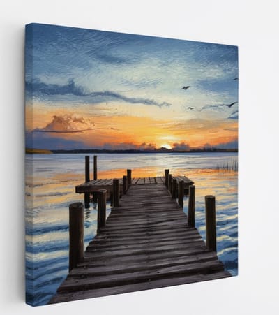 Saammp Canvas Schilderij - Abstracte Steiger - Landschap - Natuur - 20x20 - Foto op canvas - Wanddecoratie - Muurdecoratie Woonkamer - Slaapkamer decoratie - Canvas Print