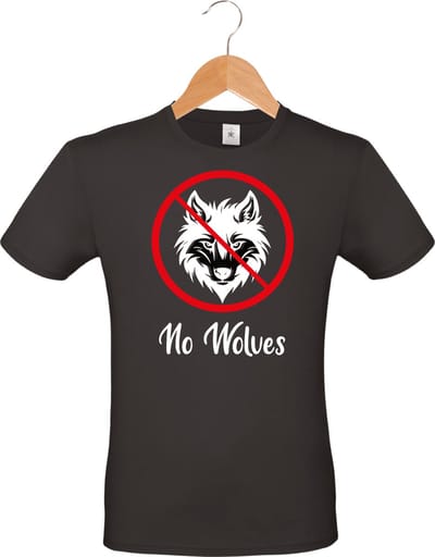 Mijncadeautje - Protest T-shirt - unisex - zwart - anti wolf - wolvenaanval - wolf in Nederland - opdruk in rood en wit - No Wolves - maat S