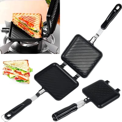 Sandwich Maker - Broodijzer - Warme Broodjes Maken - Dubbelzijdig Non-stick - 20 x 15 cm - Zwart