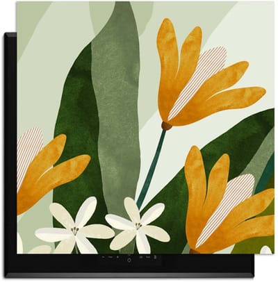 KitchenArt - Golden Petals - Inductie Beschermer - 59x52 cm - Kookplaat Beschermer - Luxe Afdekplaat Inductieplaat - Anti-slip & Oprolbaar - Beschermmat Inductiekookplaat