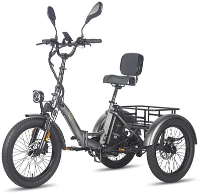 Dik Klapfiets E-Bakfiets 20 Inch 48V 23.45Ah Accu, Hydraulische Schijfremmen Elektrische Fiets, Elektrische Vrachtsfiets 180kg, Grijs Driewieler E-Bike