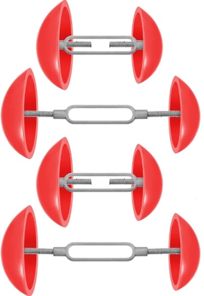 New Age Devi - Voor perfect passende schoenen - 4-delige set van verstelbare schoenspanners - 2 paar mini schoenspanners in rood en zilver - damesschoenoprekker en schoenoprekker