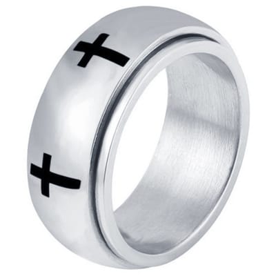 Edelstaal heren ring Spinning Cross Zilverkleurig-21mm