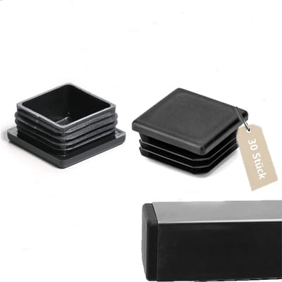 Dailygoods- Buisstoppen 30 stuks - Zwarte Voetdoppen - Kunststof Stop - Lamellenpluggen - 30 x 30 mm - Duurzaam Materiaal - Buispluggen