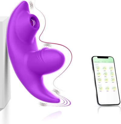 Oneay 3-in-1 draagbare vibrator van zacht siliconen, vlindervibrator, 9 vibratiestanden via de app, oplaadbare clitorisvibrator, G-spotvibrator, seksspeeltje voor volwassenen.