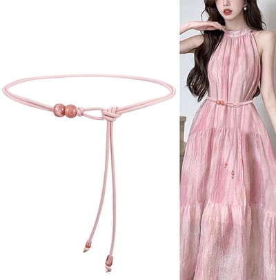 Dunne riem - Riem - Leren koord tailleketting - Leren kralenkoord - Dunne riem - Dames - Imitatie PU - Geschikt voor rokken, jeans, dunne jurkriemen - Roze