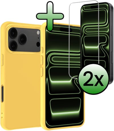 Hoesje Met 2x Screenprotector - Geschikt voor iPhone 17 Pro / 18 Pro - Sterk & Shockproof - Back Cover - Siliconen Case - Telefoon Hoes - Geel