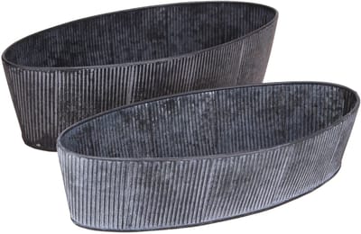 Ovale metalen kom, zwart en grijs, vintage stijl, 32,5/37 cm, set van