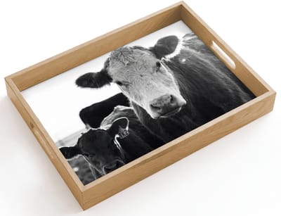 Dienblad hout 40x30 cm - Schootdienblad - Koeien - Zwart - Wit - Borrelplank rechthoek - Plateau dienbladen