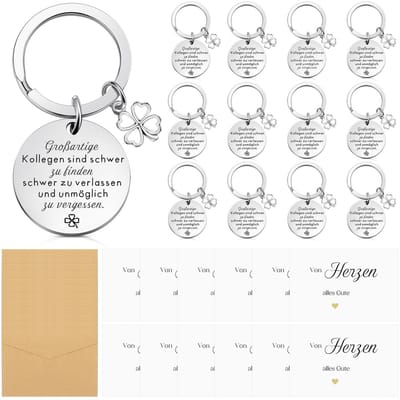 Allecto - Set van 12 kleine kerstcadeaus voor collega's - Bedankjes voor medewerkers - Kleine attentie voor afscheid - Sleutelhanger met kaart - Te...