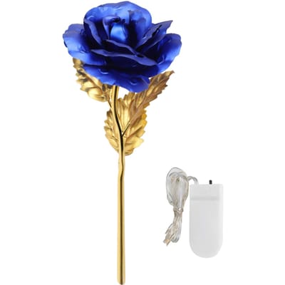 Rose Feuille d'Or Cadeau Saint-Valentin Éclairage Dure pour Toujours Amour Petites Amies Épouses Décoration Mariage Blue