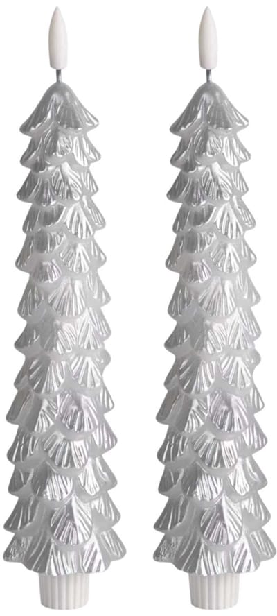LED Kerstboom Kaars Zilver - Set van 2 - Timerfunctie - Aifcandles