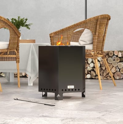 MEUNIQ rookvrije tafelvuurkorf 45 x 38,8 x 46,5 cm met secundair verbrandingssysteem, pook en metalen behuizing voor tuin, camping en terras in zwart