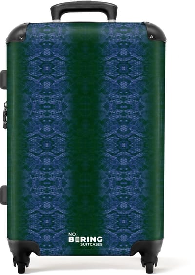 NoBoringSuitcases.com - Grote koffer - Donkerblauw slangenhuid met symmetrische schubstructuur - Reiskoffer met 4 wielen - Trolley op wieltjes - Rolkoffer groot - 72 liter - Ruimbagage valies 20kg - Valiezen voor volwassenen