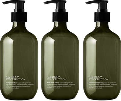 The Spa Collection Vetiver - Ecocert Cosmos Natural - Shampoo + Body Wash + Conditioner - 475 ml gerecyclede pompfles - Set van 3 stuks