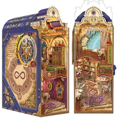 Tonecheer Magical Library Book Nook Bouwpakket - Modelbouw - 18,2 x 10,7 x 28,3 cm - DIY Pakket - Houten 3D Puzzel - Boekensteun - LED-licht - Bewegingssensor Licht - Boekenhouder