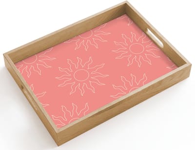 Dienblad hout 40x30 cm - Schootdienblad - Zonnen - Print - Roze - Wit - Zomer - Borrelplank rechthoek - Plateau dienbladen
