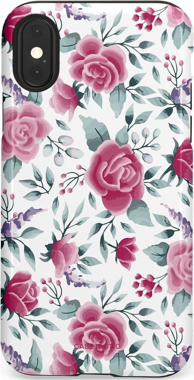 Casetastic Hoesje Geschikt voor Apple iPhone X/Xs - Stijlvolle Beschermende Duo-layer Case - Paarse Bloem Pracht