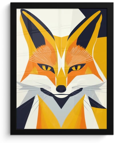 Poster in lijst - Fotolijst 30x40 cm - Posters - Vos - Oranje - Abstract - Driehoeken - Posterlijst zwart - Decoratie - Wanddecoratie woonkamer - Muurdecoratie slaapkamer
