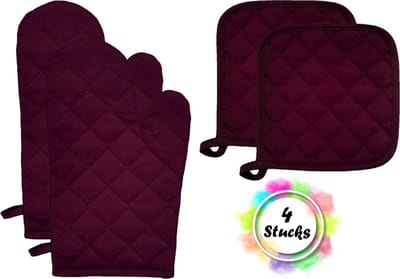 Homéé ovenwanten en pannenlappen hittebestendig - bordeaux rood - 4 delige sets