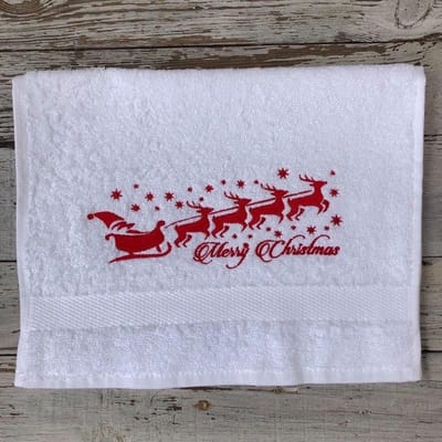 Merry Christmas - Gastendoekje - wit met rode borduring - 55x30cm