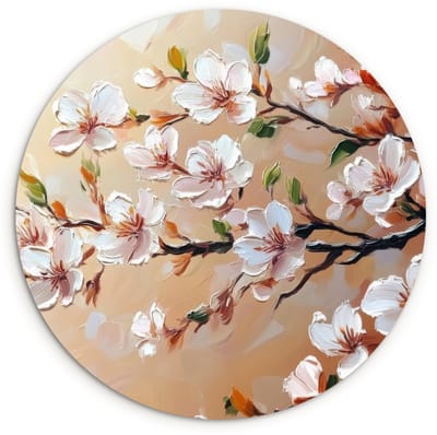 WallCircle® Wandcirkel 120x120 cm - Muurcirkel Bloesemtakken - Schilderachtig - Roze - Muurdecoratie woonkamer - Wanddecoratie slaapkamer - Kamer decoratie accessoires - Ronde schilderijen XXL