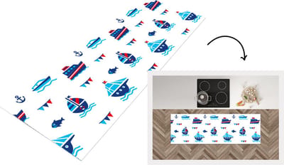 Keukenloper - Loper keuken - Boot - Blauw - Rood - Jongen - Patroon - 150x50 cm - Keukenloper vinyl