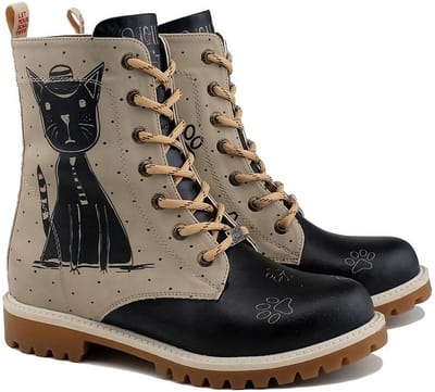 GOBY Nerdy Cat Enkellaarsjes – Damesboots – Handgemaakt – Premium Kwaliteit – Maat 35