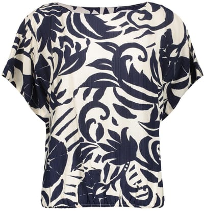 Geisha T-shirt Top Flower Bi Color 63236 26 Navy/off-white Dames Maat - XS