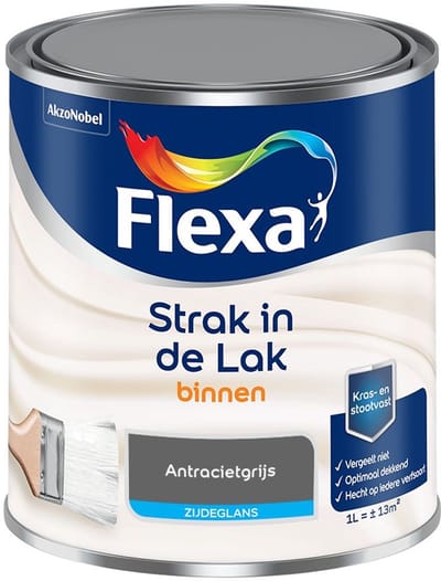 Flexa - Strak In De Lak Binnenlak Zijdeglans - Antracietgrijs - Mengverf - 1 L