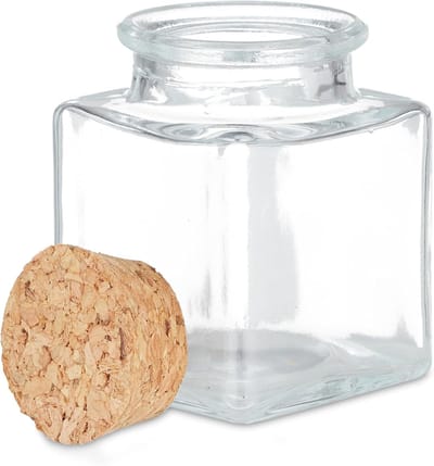 Candala - vierkante kruidenpotjes, set van 20, glazen potjes, kurken deksel, 50ml, labels & stift, transparant/natuur