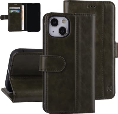 UNIQ Accessory Apple iPhone 13 Groen PU Leather Book Case Telefoonhoesje - Bescherming & Stijl